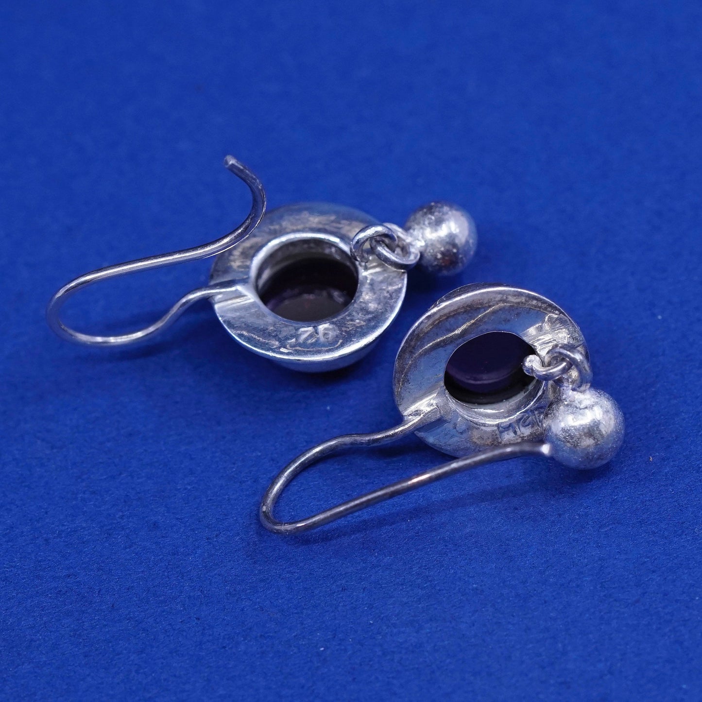 Vintage sterling 925 silver handmade earrings with garnet and beads