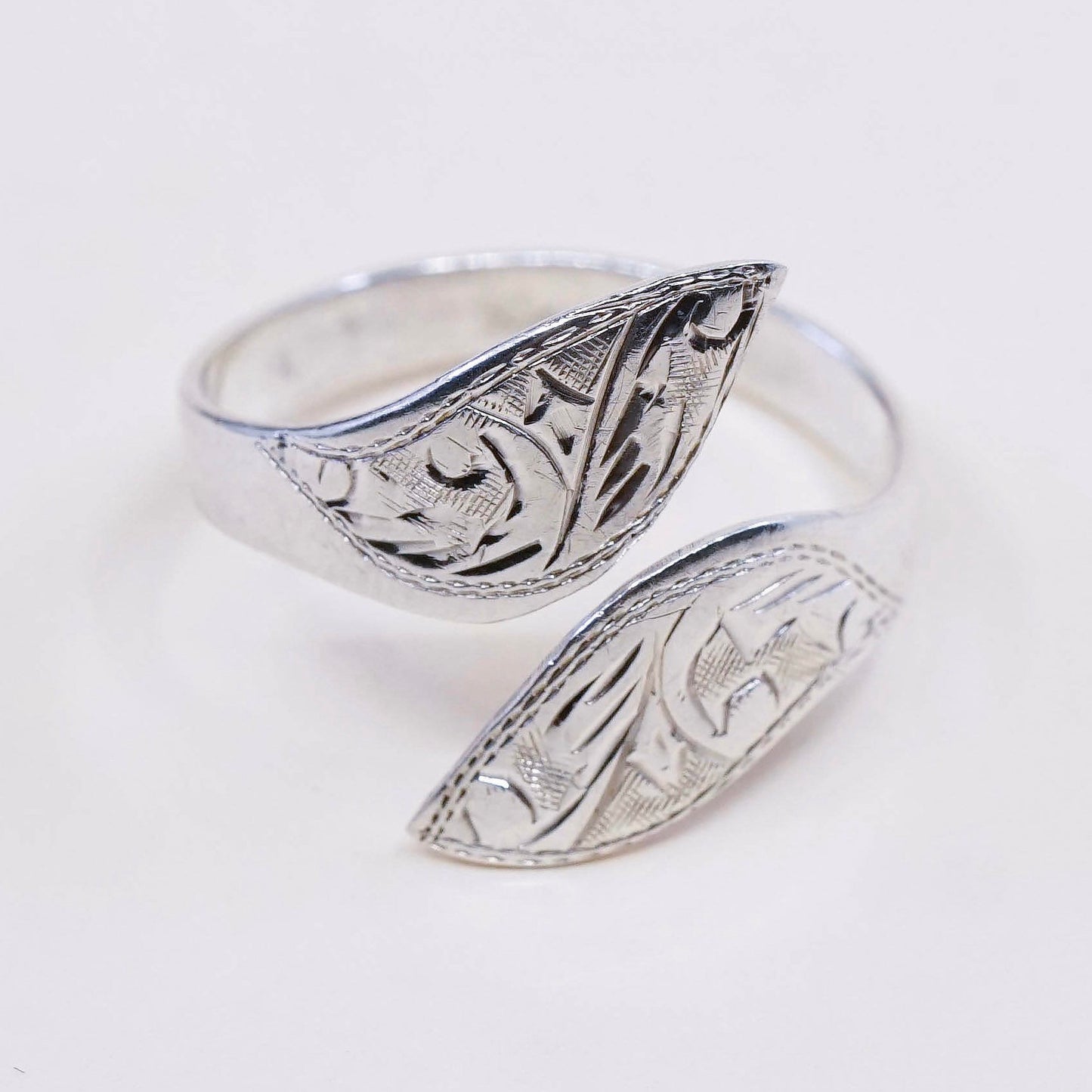 sz 7.25, vtg sterling silver handmade statement ring, mexico 925 wrap band