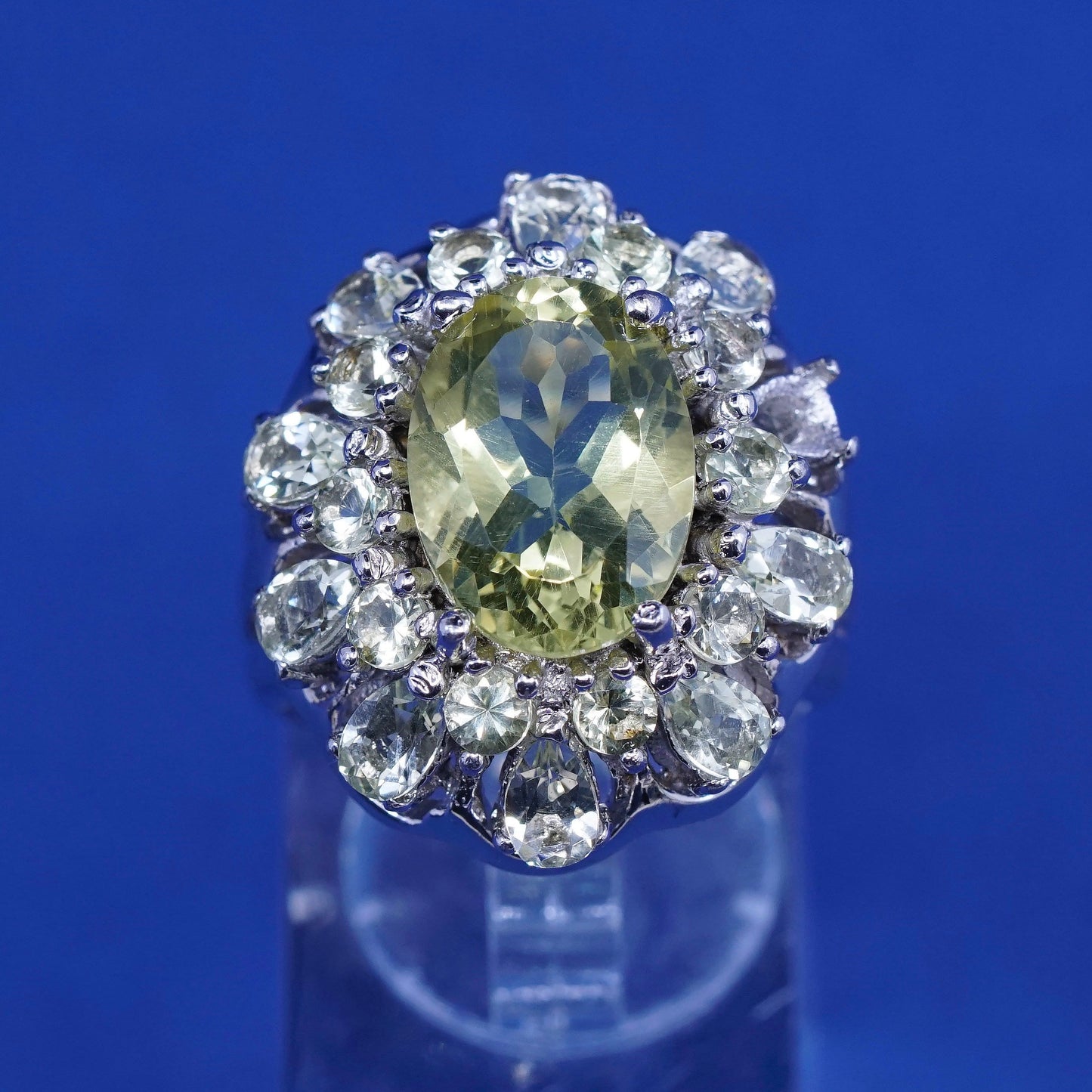 Size 6.5, vintage Sterling silver handmade ring, 925 cocktail ring with peridot