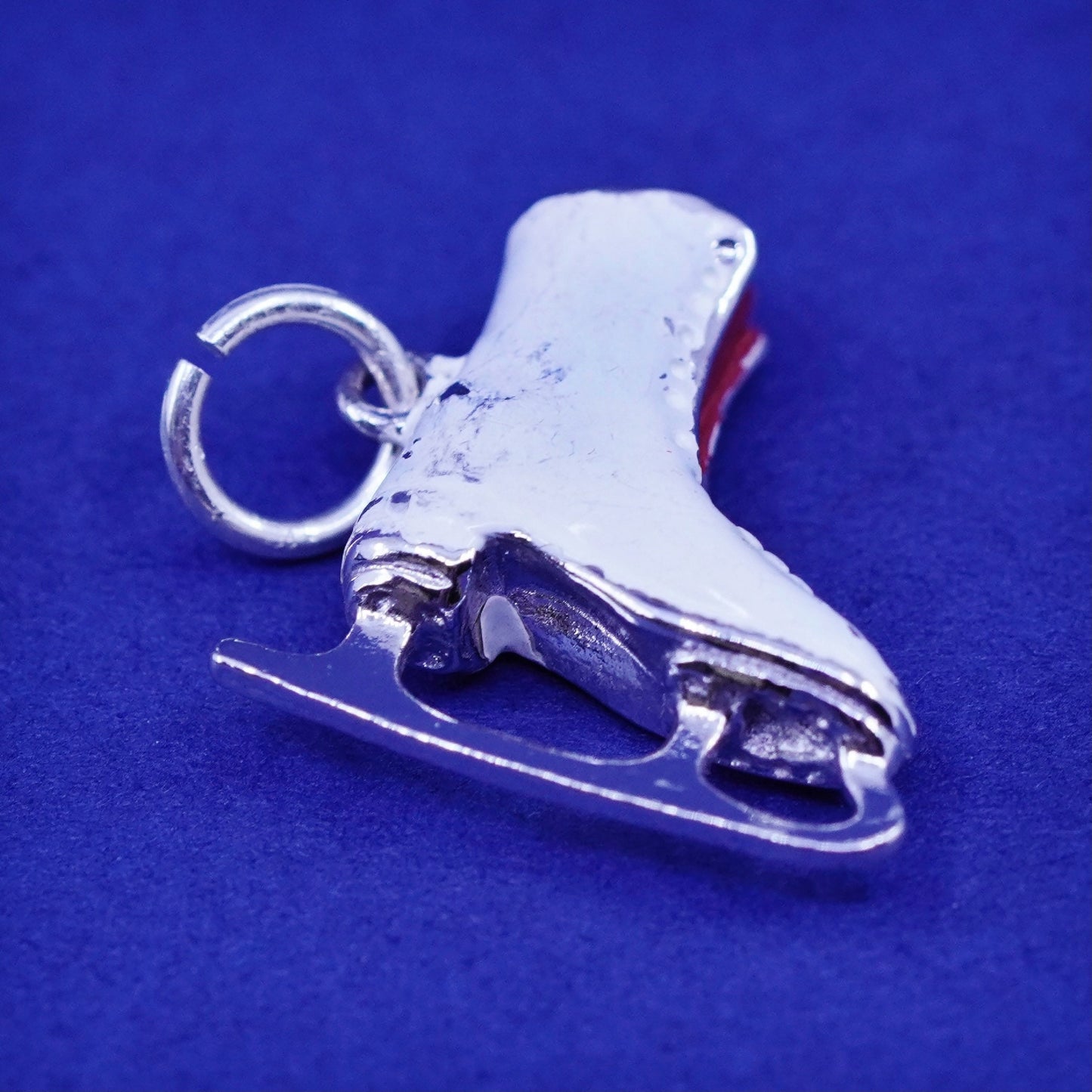 Vintage Sterling silver handmade pendant. Enamel 925 skating shoe charm