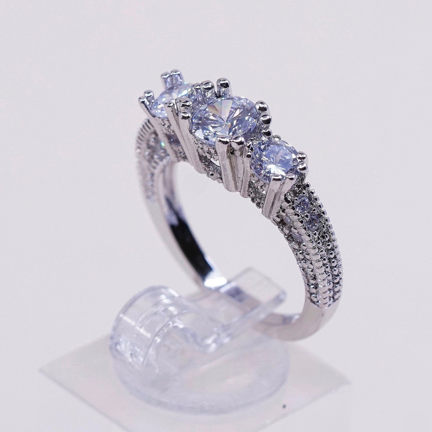 Size 7 vintage jewelry, sterling 925 silver cluster crystal engagement ring