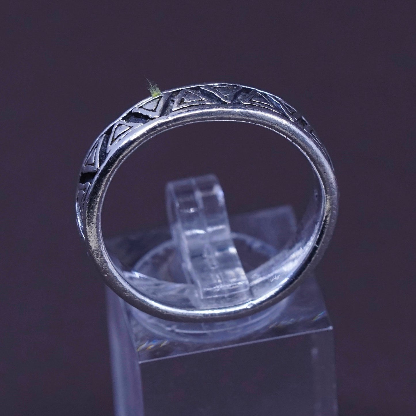 size 9.75, vtg PSCL Sterling silver handmade ring, 925 triangular textured band