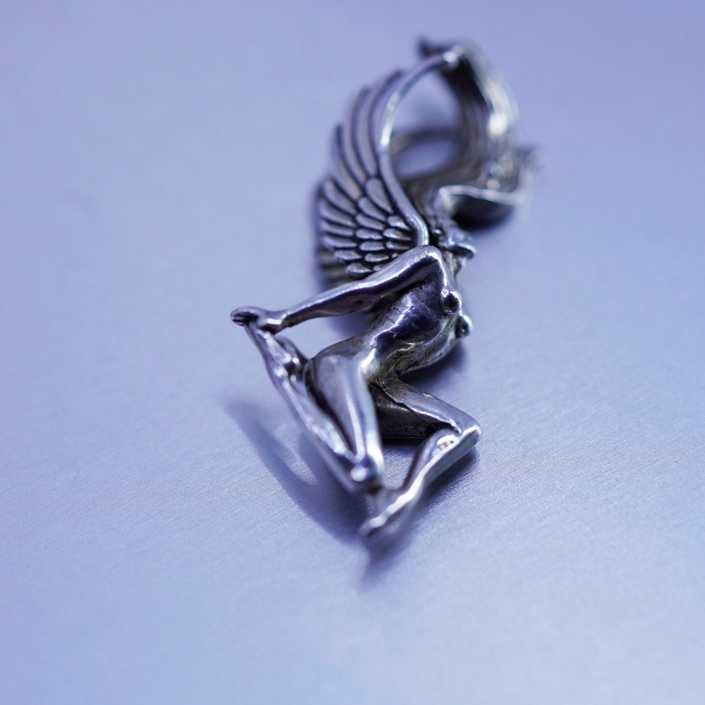 1.25”, Antique Sterling silver handmade charm, 925 female Angel pendant