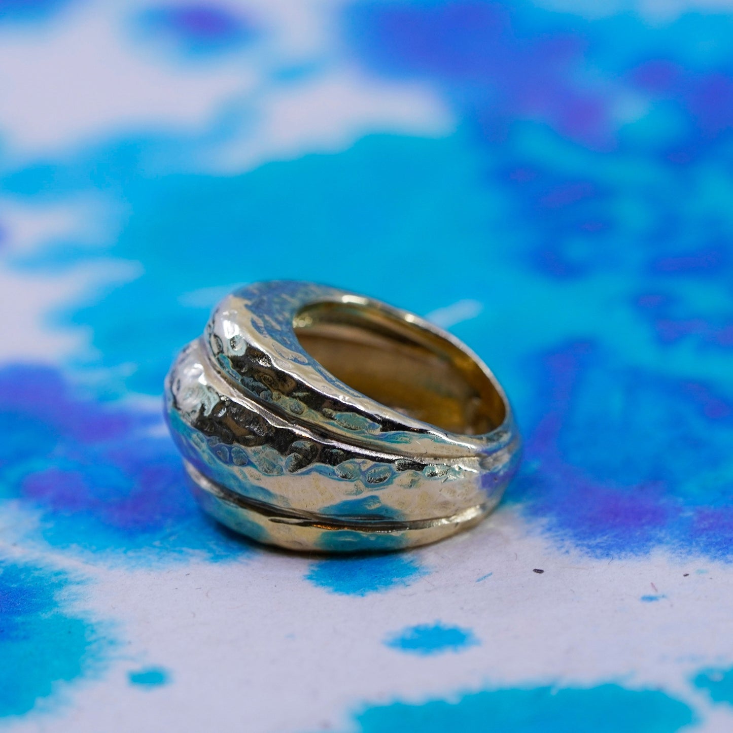 Size 6.25, Gold Vermeil Etruscan Revival Sterling 925 Silver ribbed ring band