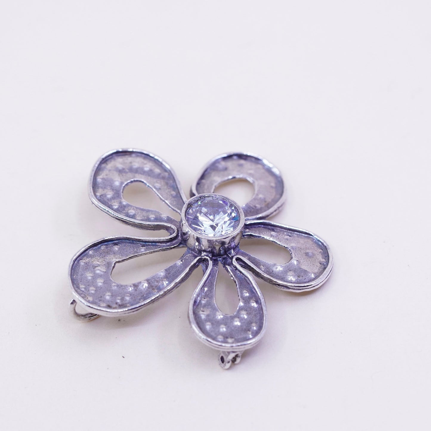 Vintage silpada sterling silver handmade pendant, 925 flower with Cz