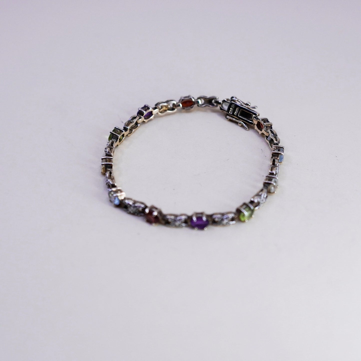7”, vermeil gold over sterling silver tennis bracelet, 925 chain peridot ruby