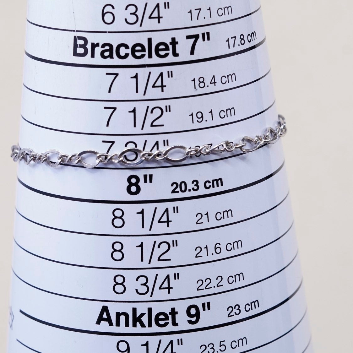 7.75", 4mm Sterling silver handmade bracelet, 925 figaro chain, stamped 925