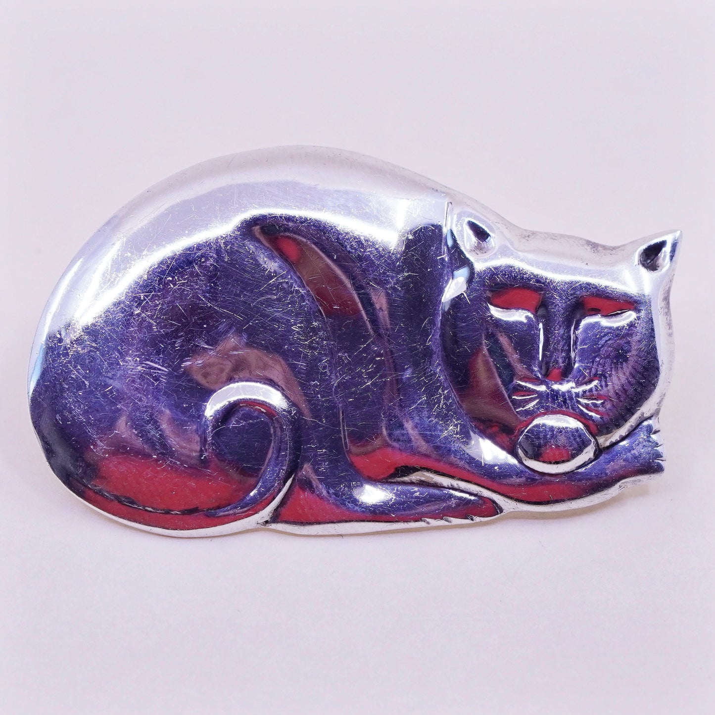Vintage sterling 925 silver cat brooch, Southwestern handmade antique pin