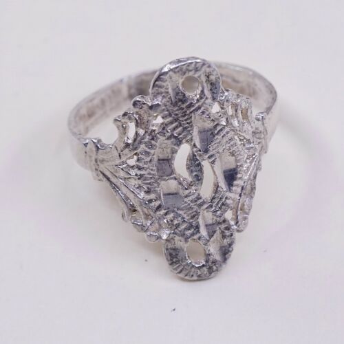 Size 5, Vtg Sterling Silver Handmade Ring, 925 Silver Band W/ Filigree Whirl