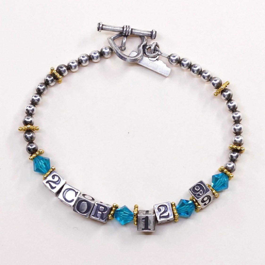 6.75", VTG BIRTHVERSE 2cor Sterling Silver bracelet has 925 alphabet n 12 9