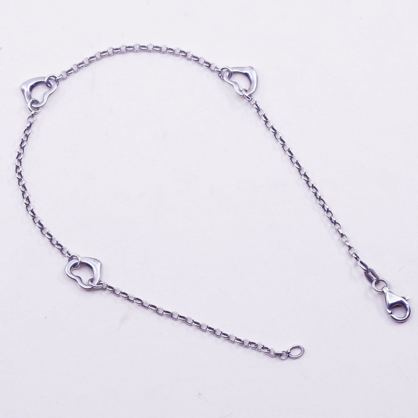 10.5”, Italy sterling silver anklet bracelet, 925 circle chain with heart charm