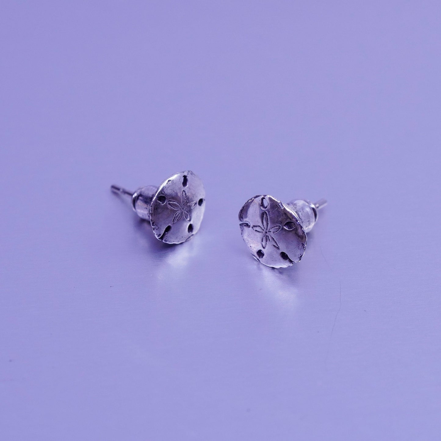 Vintage Sterling 925 silver handmade sand dollar earrings, studs