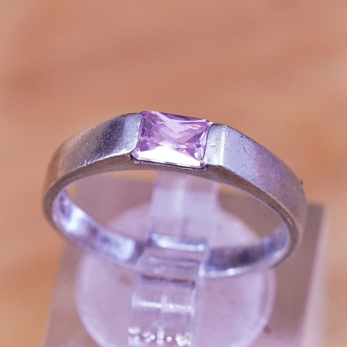 Size 7, vintage Sterling 925 silver ring with pink cz, stamped 925