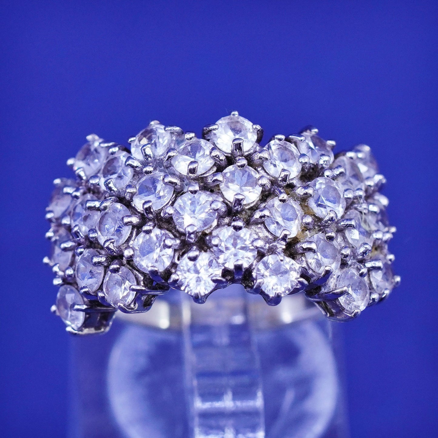Size 7.25, vintage vermeil gold over Sterling 925 silver ring cluster crystal