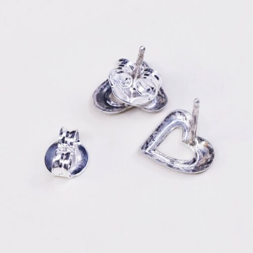 Vintage Sterling silver handmade earrings, 925 silver heart studs
