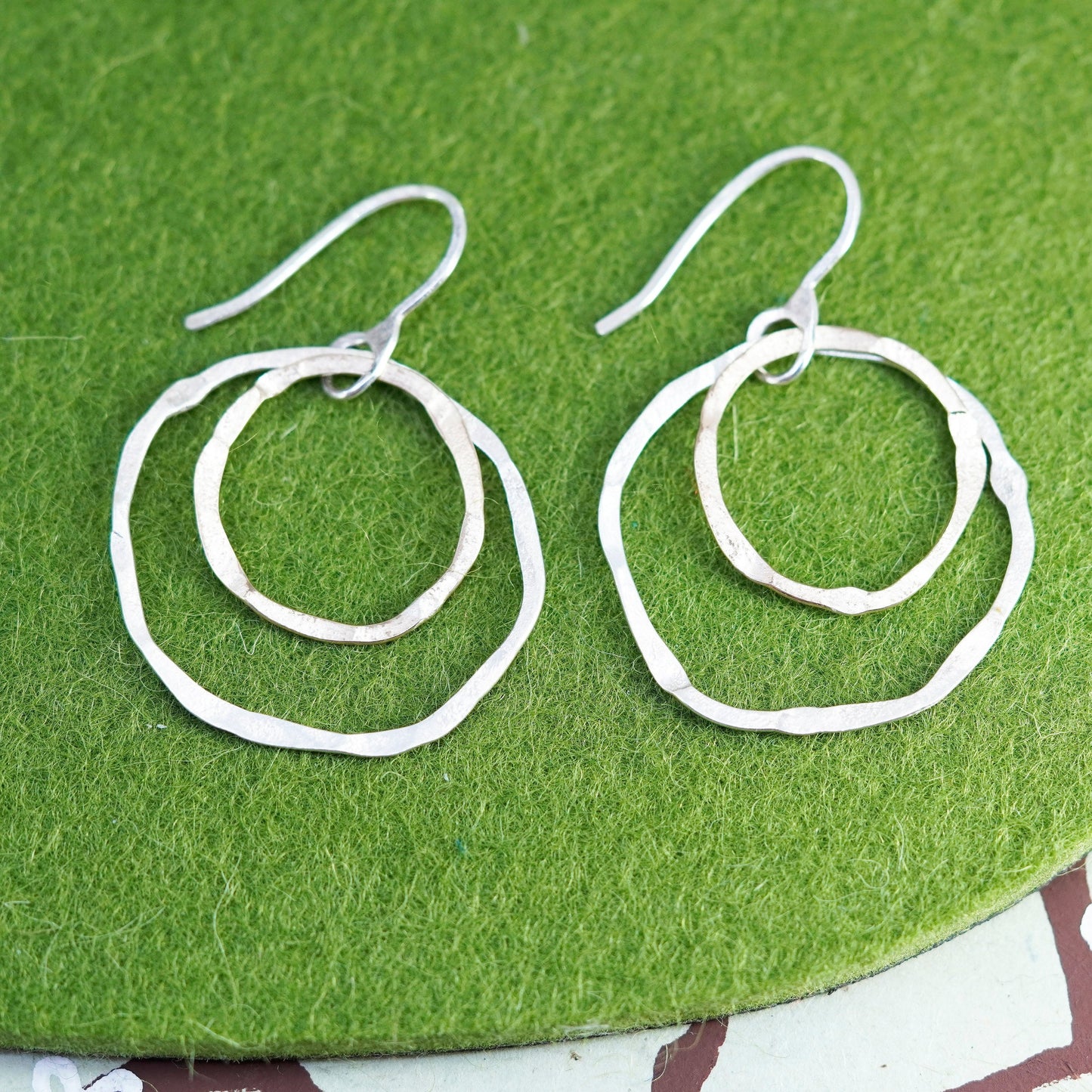 Vintage sterling silver handmade earrings, 925 matte circle dangles