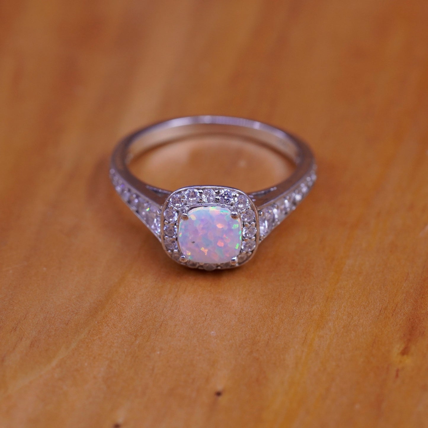 Size 8.5, vintage Southwestern Sterling 925 silver handmade ring with opal cz