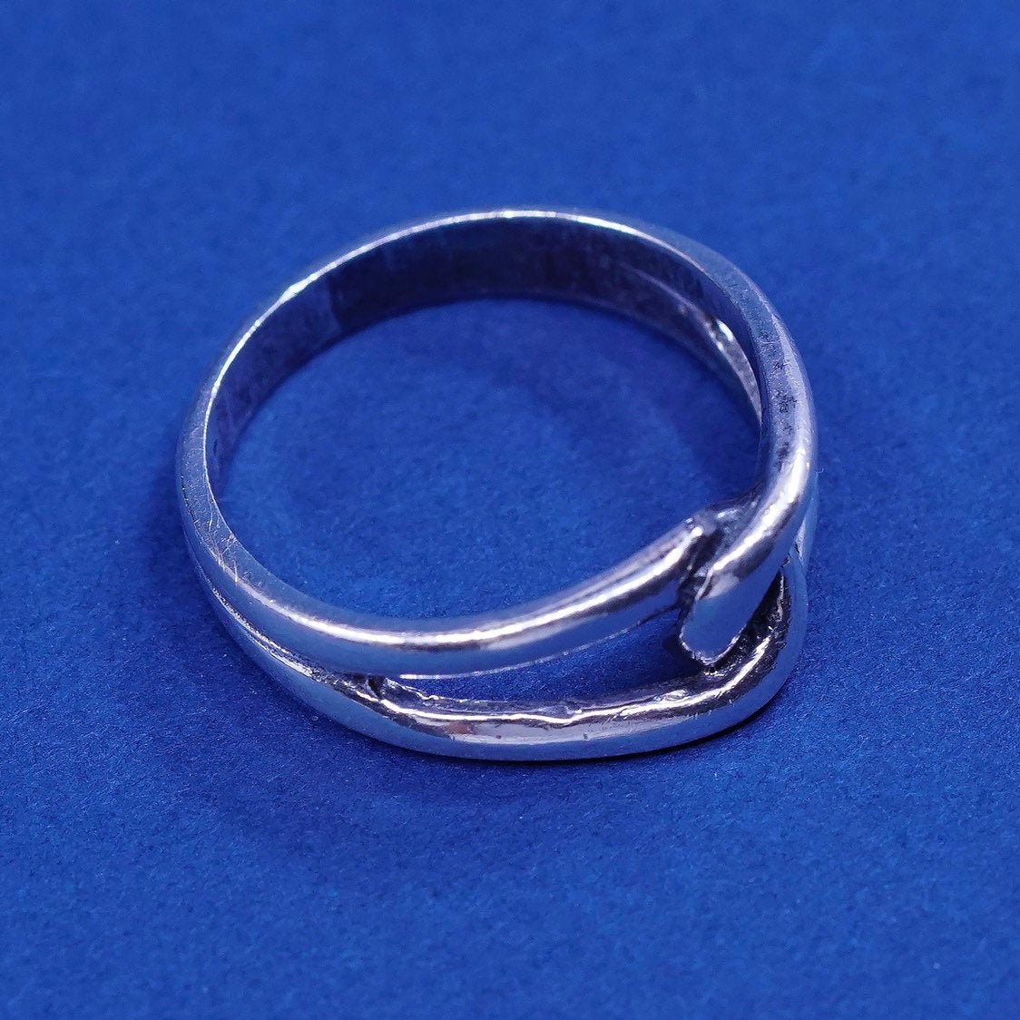 sz 5.75, vtg sterling silver handmade ring, 925 entwined knot band