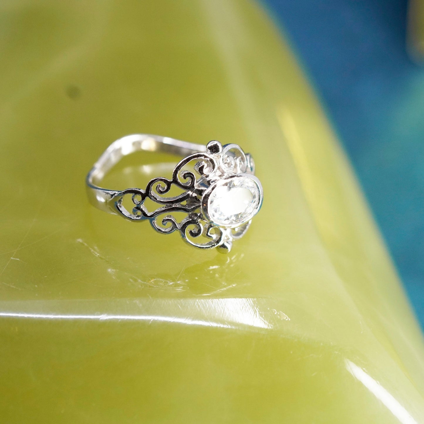 Size 6.5, vintage Sterling 925 silver handmade ring with cz