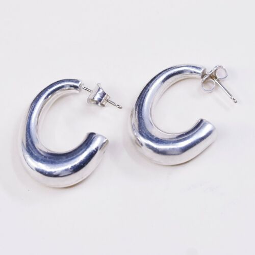 1”, vtg sterling silver handmade hoops, 925 bold huggie earrings