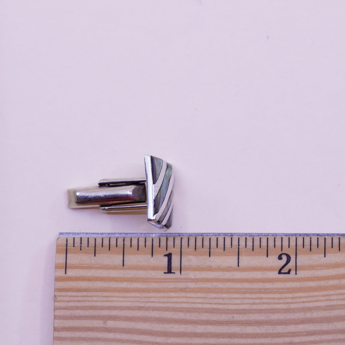 Vintage sterling silver handmade cuff link, 925 square cufflink with abalone