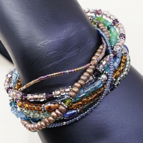 7.5”, Vtg Sterling Silver Handmade Bracelet, 925 Clasp W/ Colorful Beads