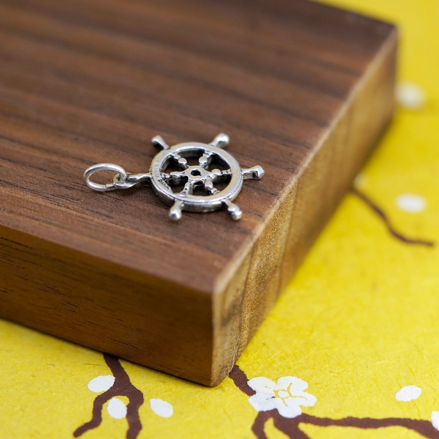 Vintage sterling silver handmade pendant, 925 silver rudder wheel charm