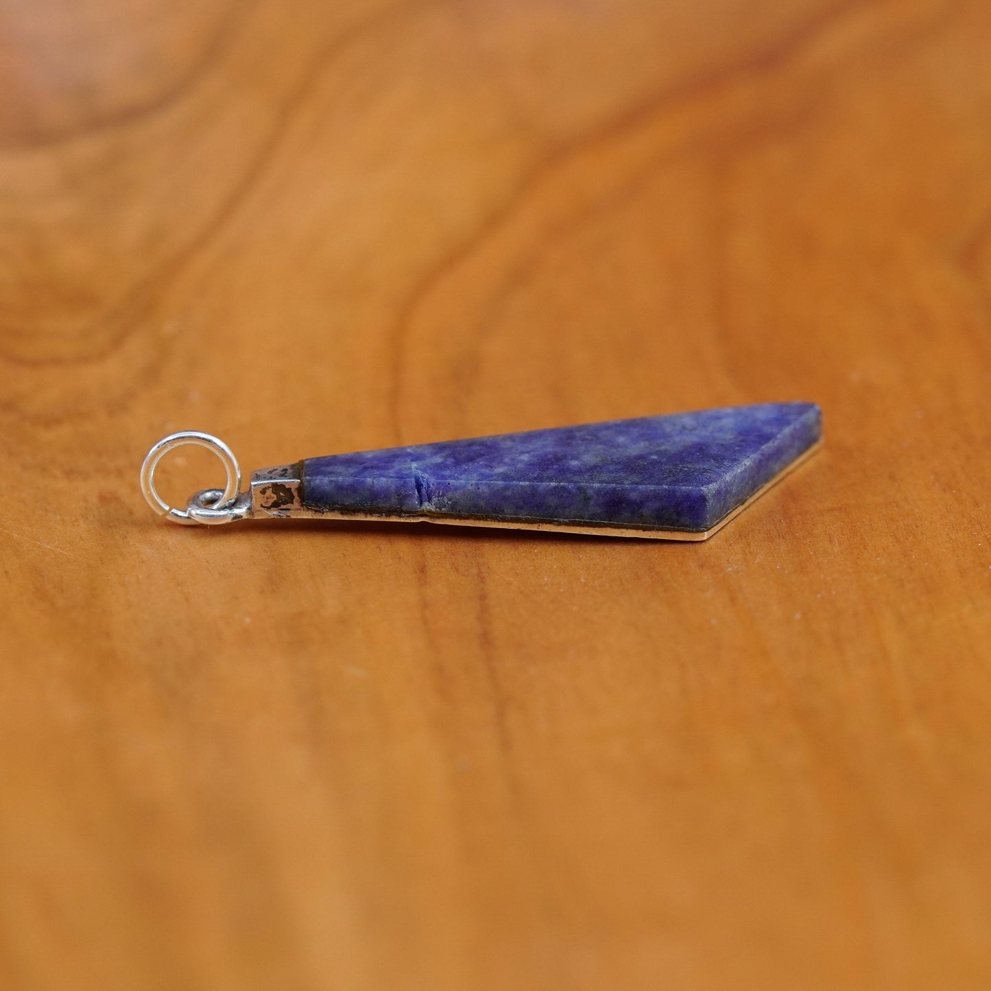 Vintage handmade Sterling 925 silver sodalite triangular pendant