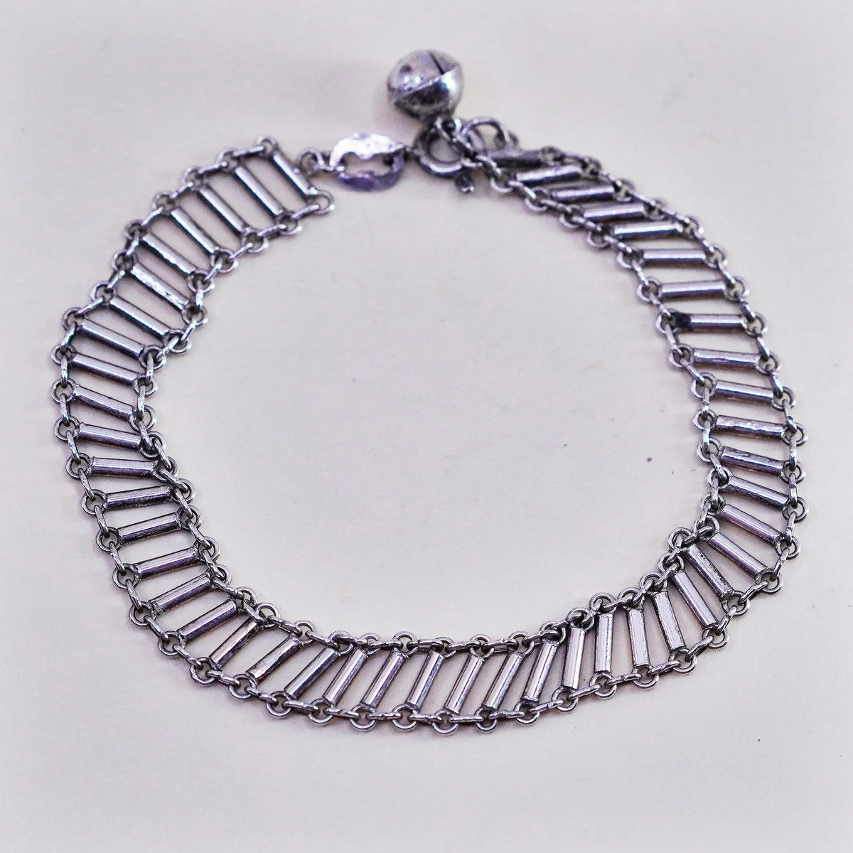 6.75”, Vintage sterling silver bracelet, 925 chain with chime bell charms