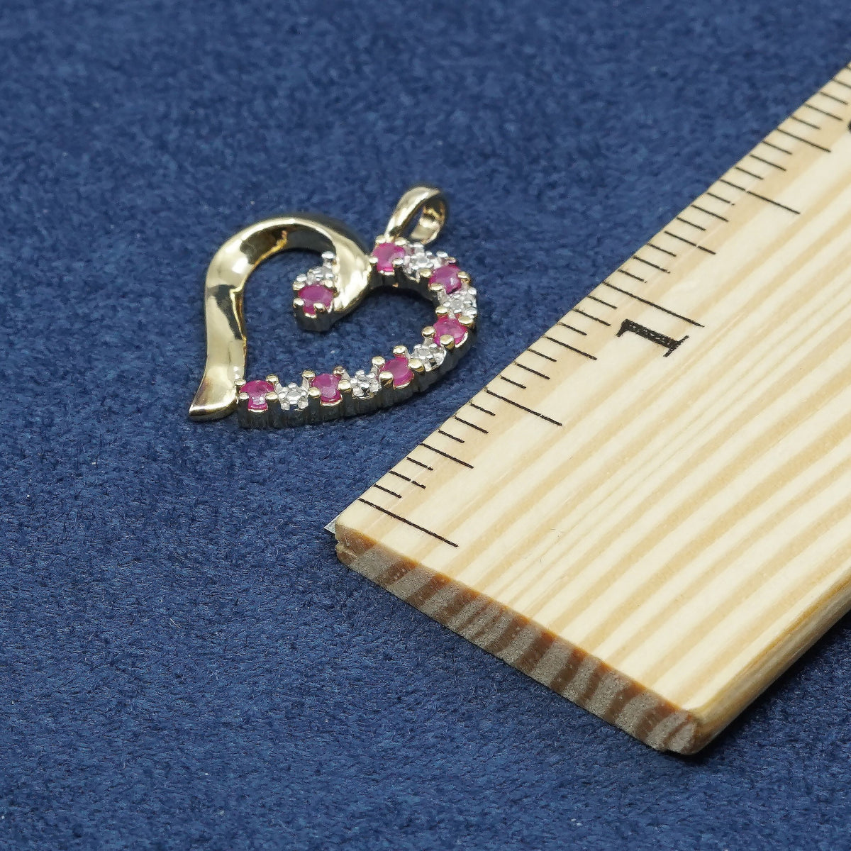 vtg gold over Sterling silver handmade pendant, 925 heart w/ ruby and crystal