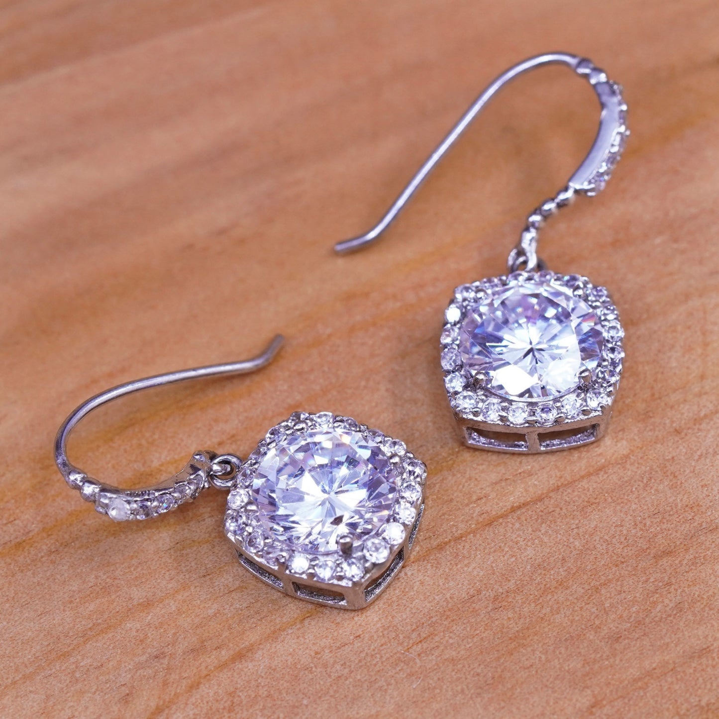 Vintage Sterling silver earrings, 925 drops with cluster Cz Around