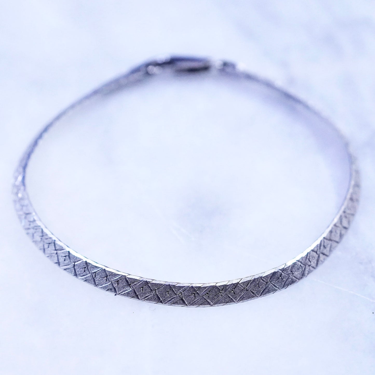 8”, vintage Sterling silver handmade bracelet, textured 925 herringbone chain
