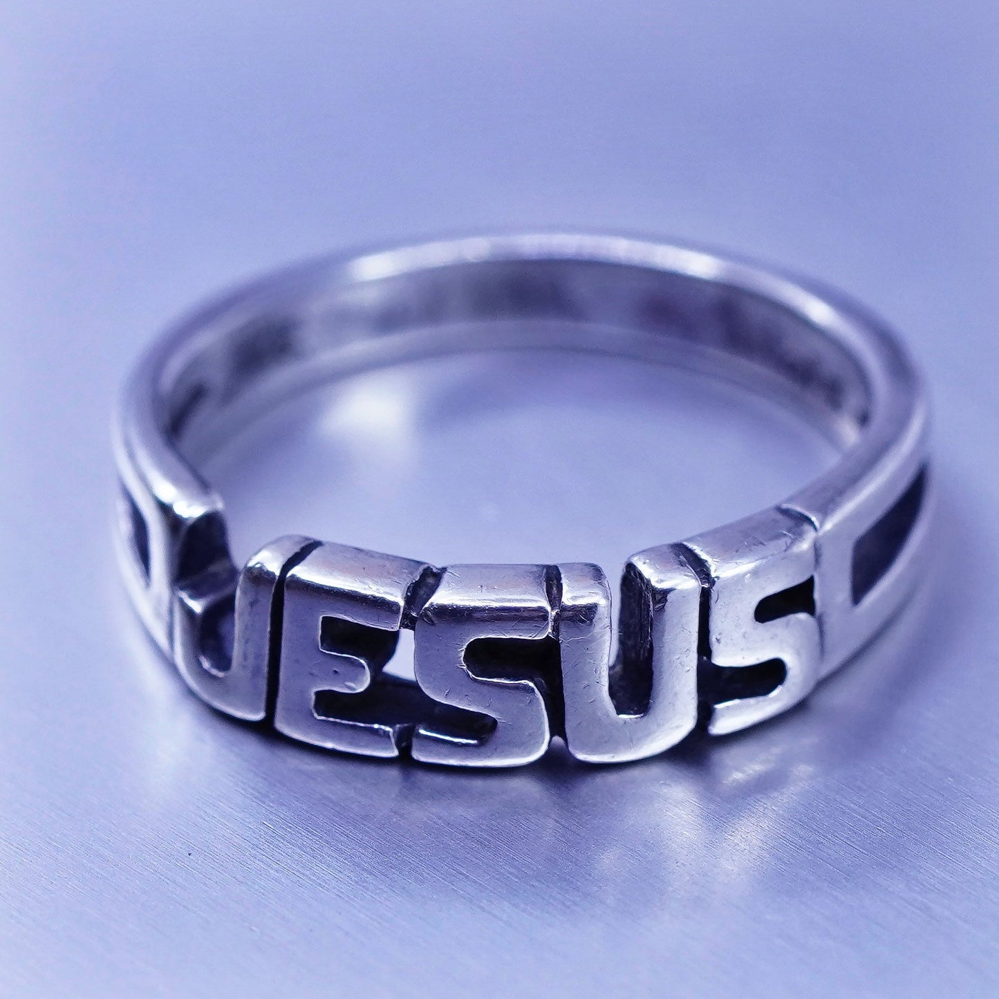 Size 5.75, vintage Shube Sterling 925 silver stackable ring, Jesus band
