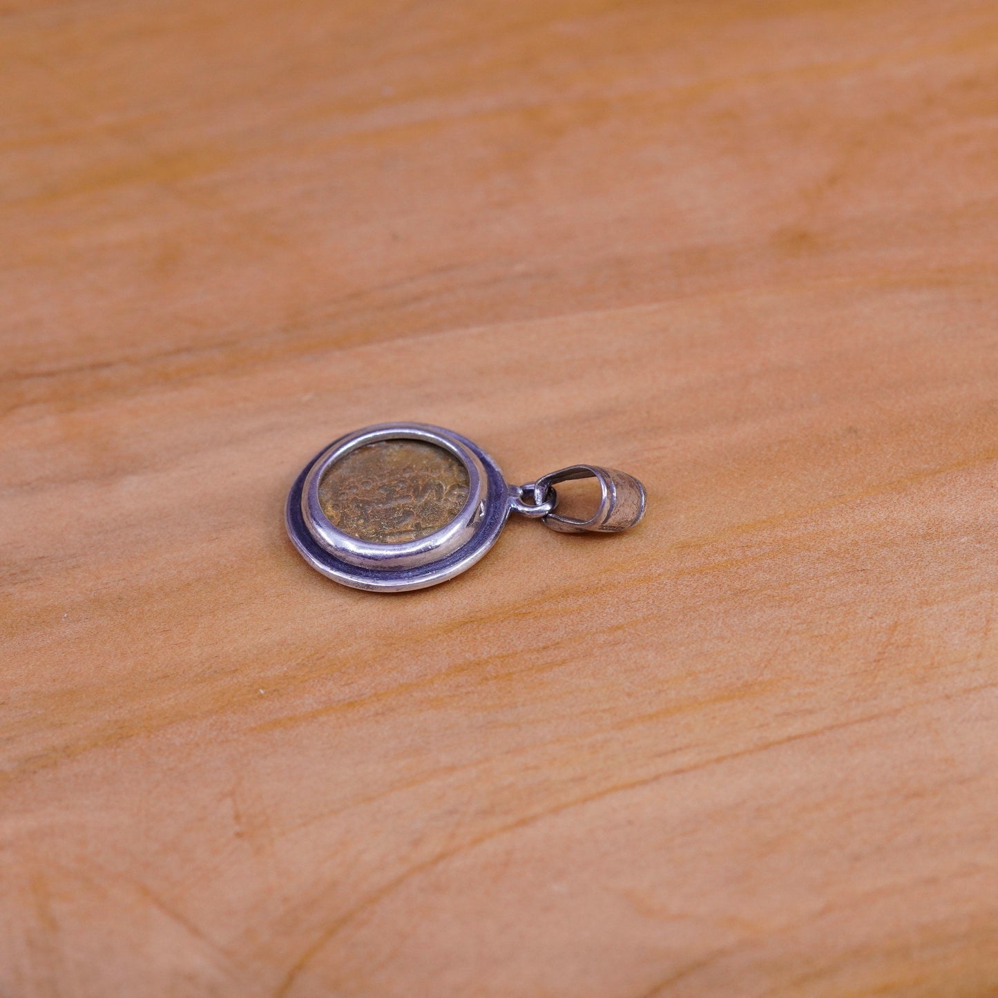 Vintage restoration copper with sterling 925 silver circle pendant charm