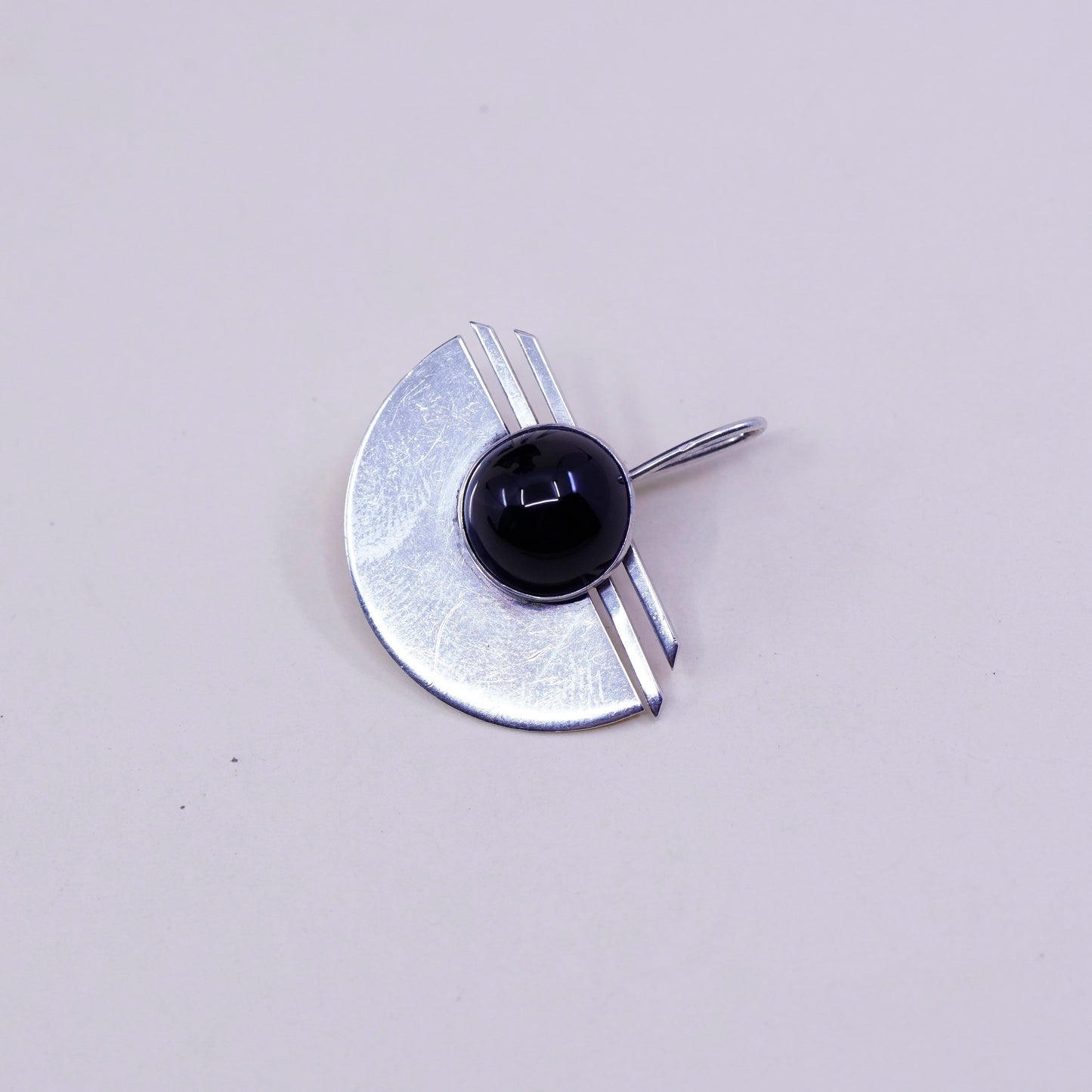 Vintage PJP gold filled sterling silver handmade drop earrings, modern 925 disc with black onyx, stamped sterling GF PJP