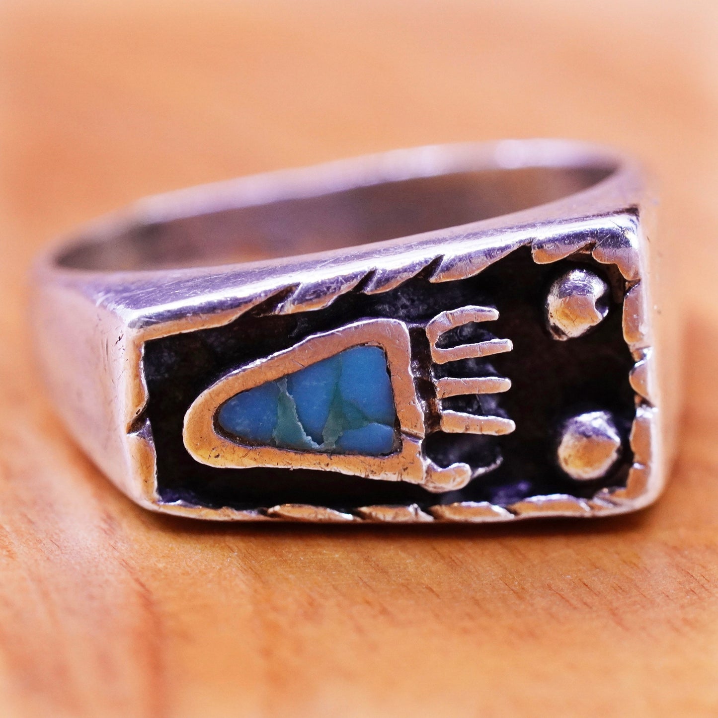 Size 11, Sterling silver ring, jewelry, southwestern 925 bear paw turquoise