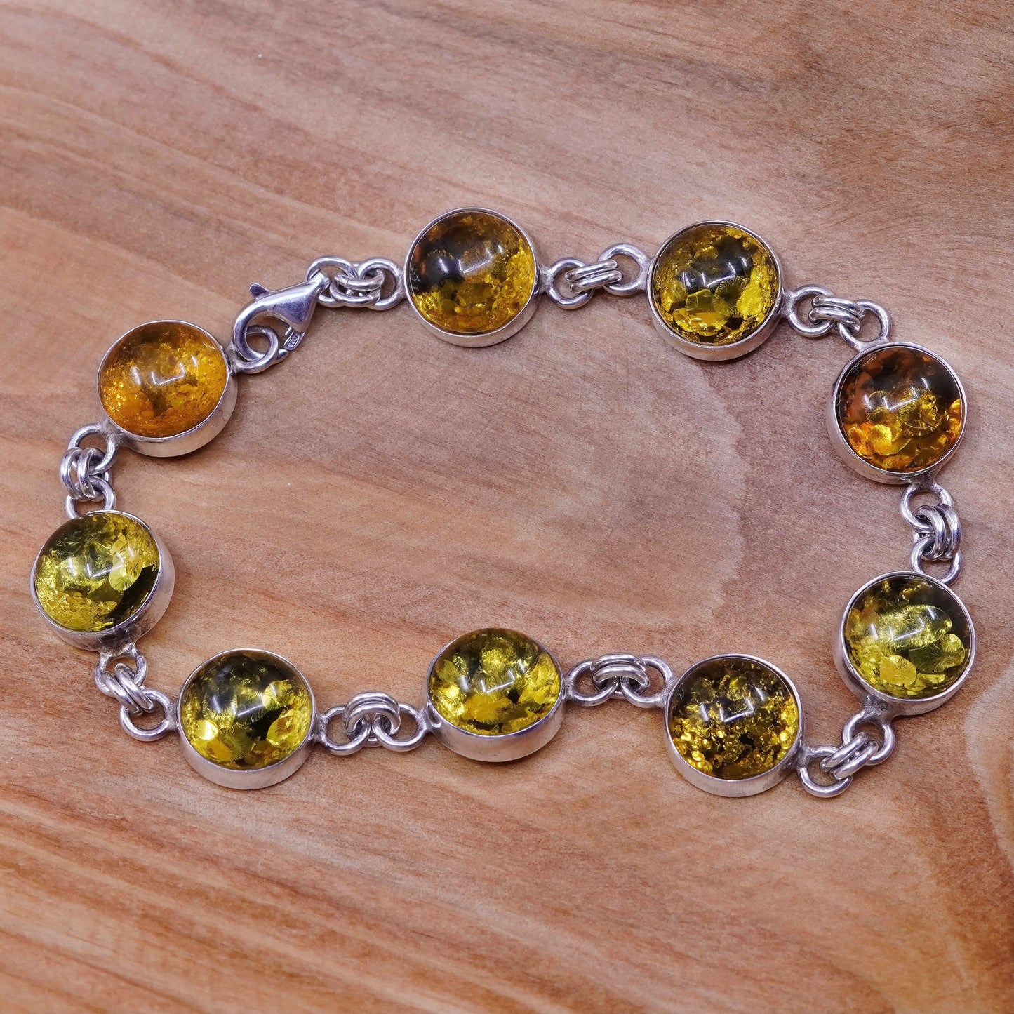 7”, vintage Sterling 925 silver handmade bracelet with Amber