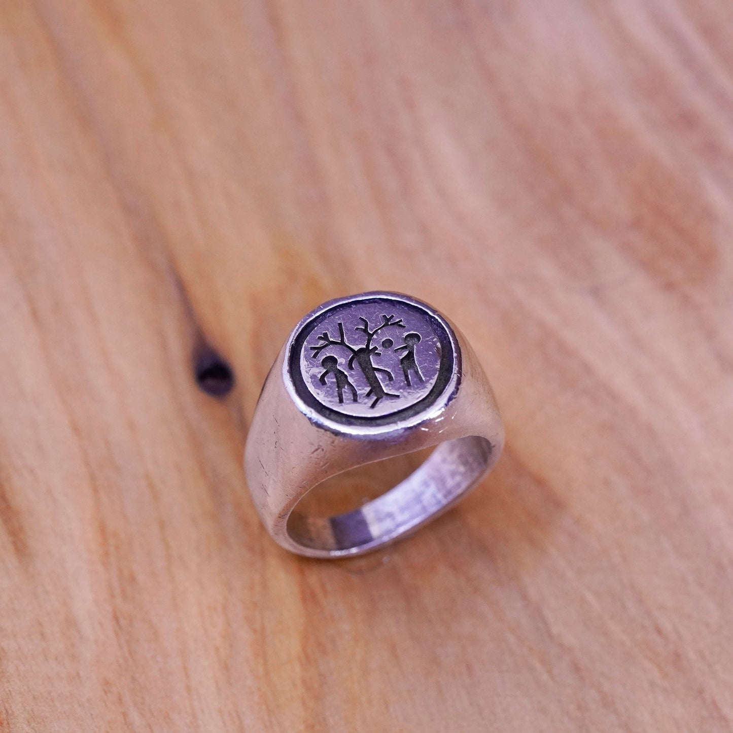 Size 6.75, Sterling silver handmade ring, 925 band embossed deer figure