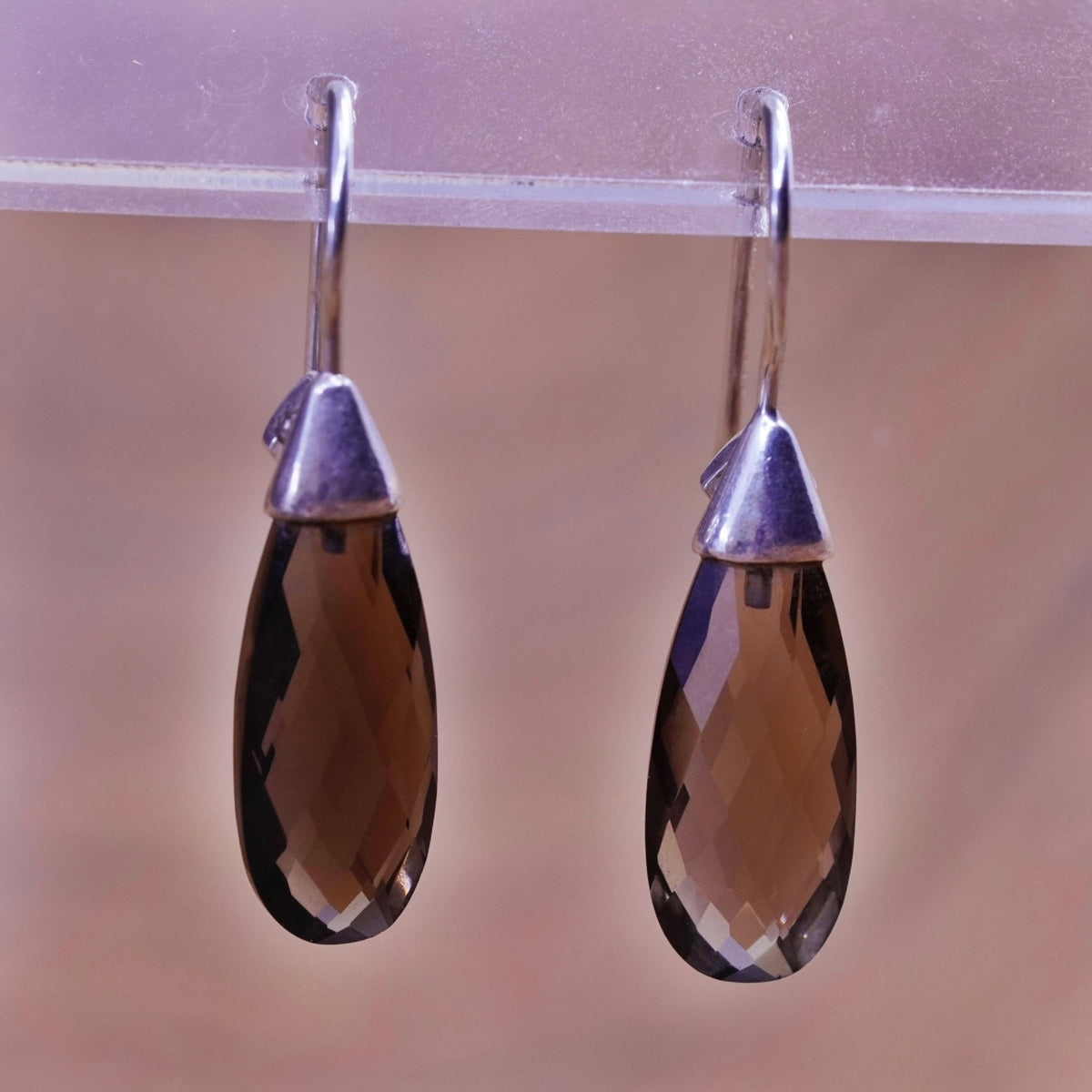 Vintage Elle Sterling 925 silver earrings with teardrop smoky topaz and ruby