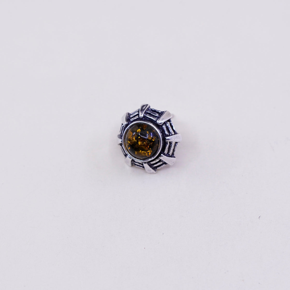 Sterling 925 silver handmade earrings with round Amber studs, southwestern