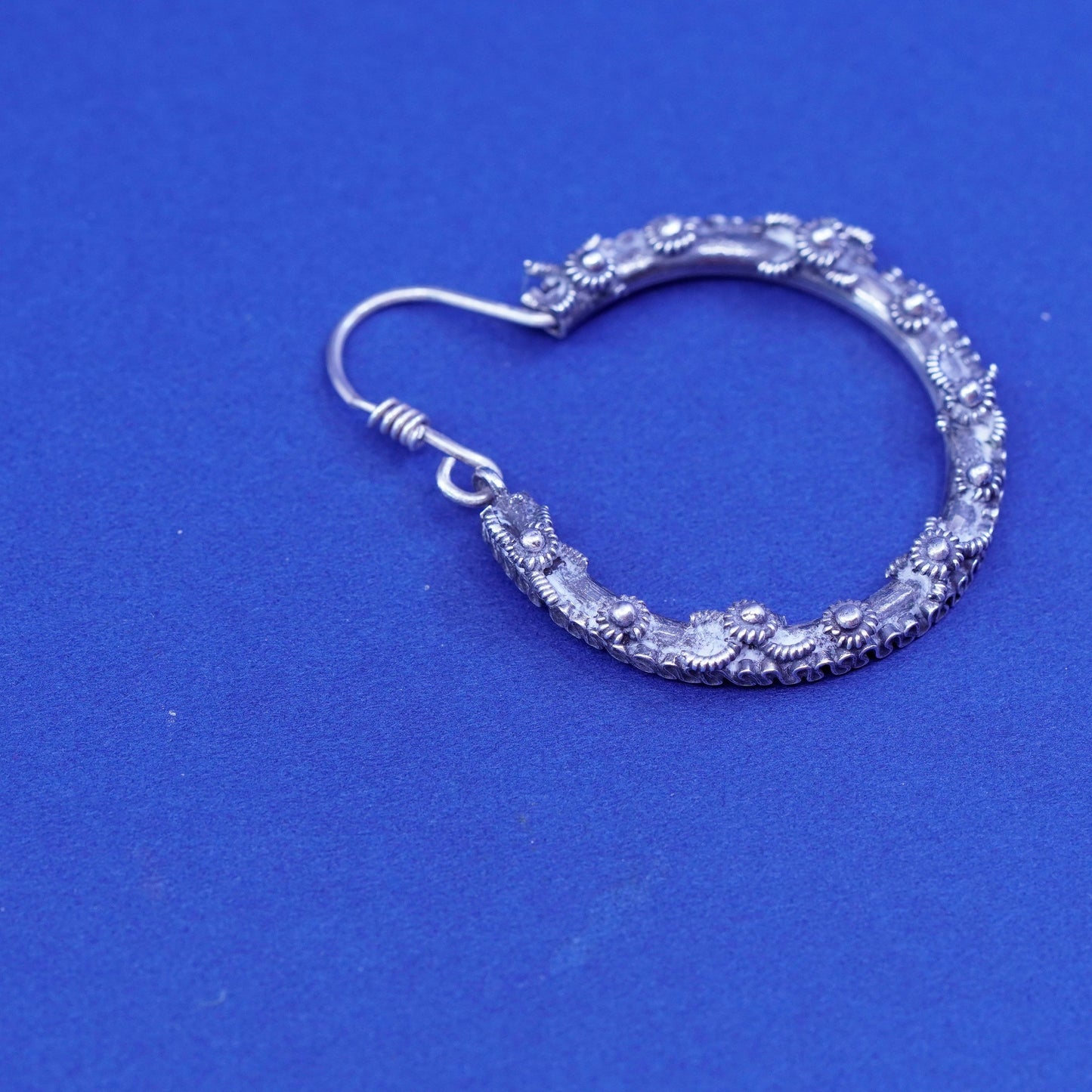 1.5”, Vintage Sterling silver handmade earrings, bali wired 925 hoops