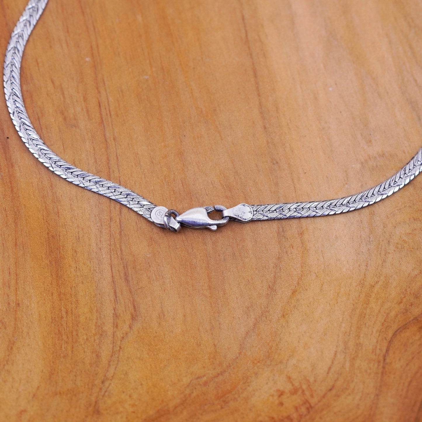 18” 4mm, vintage Italy Sterling silver textured herringbone chain, 925 necklace