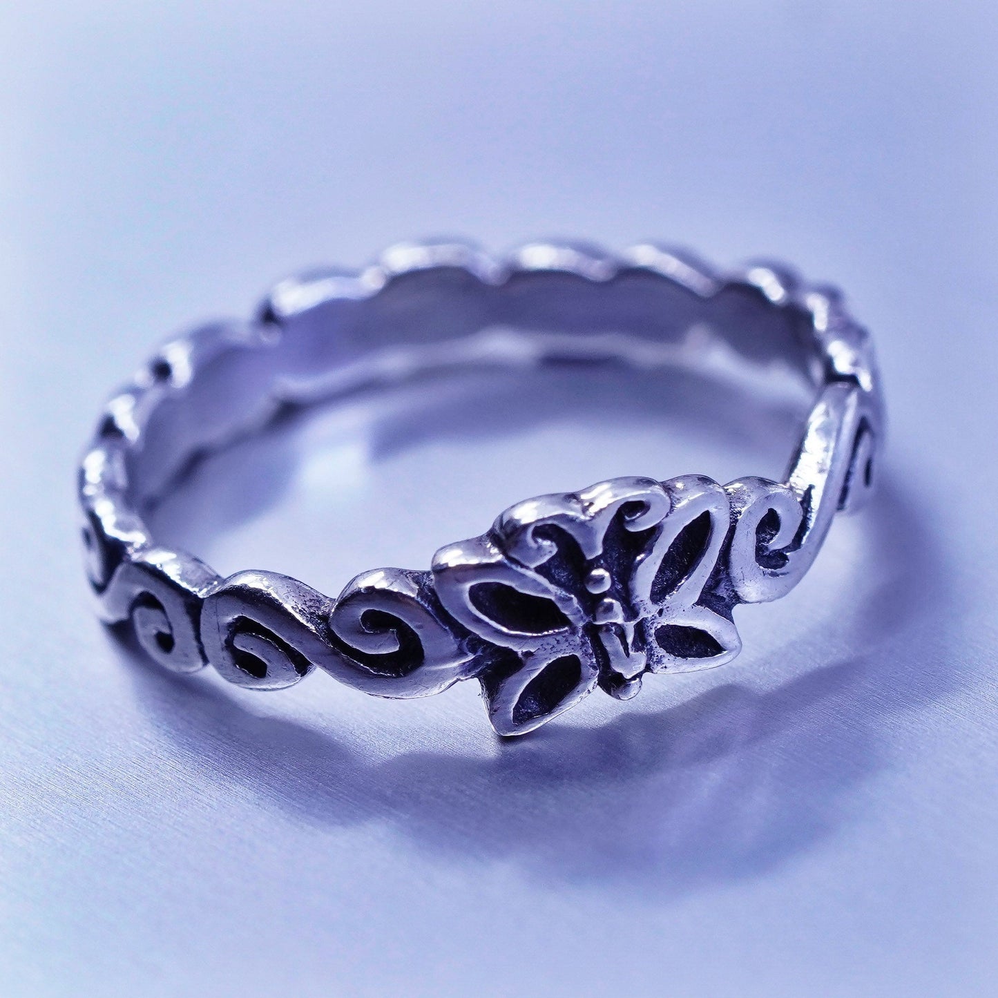 Size 5.25, vintage Sterling 925 silver handmade ring, butterfly band