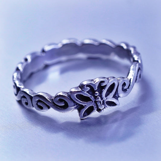 Size 5.25, vintage Sterling 925 silver handmade ring, butterfly band