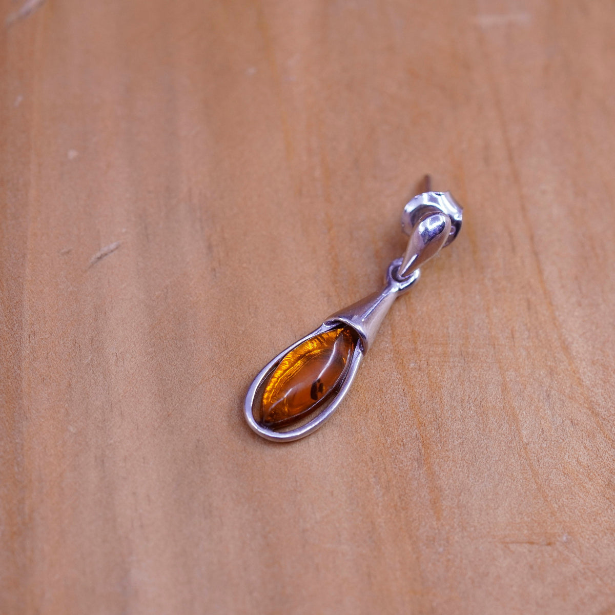 Vintage Sterling 925 silver handmade teardrop earrings with Amber