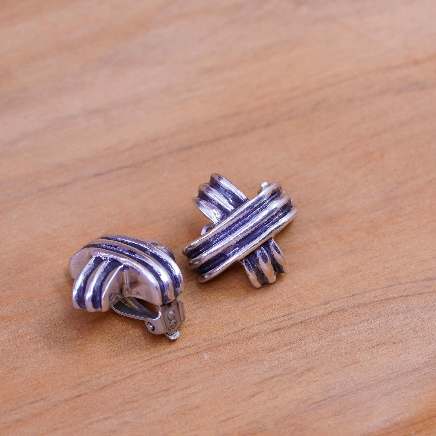 Vintage Zina Sterling silver handmade clip on earrings, 925 cross earrings