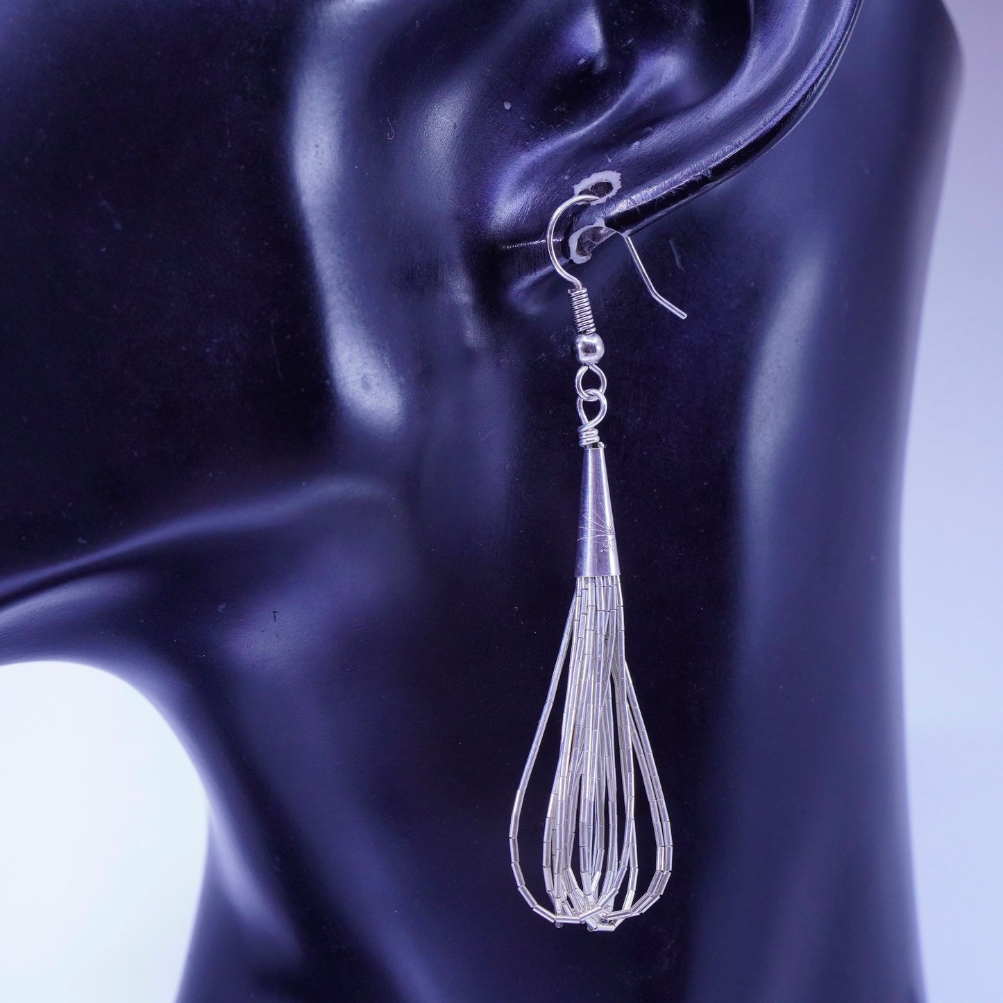 Vintage Native American Navajo sterling 925 liquid silver fringe dangles