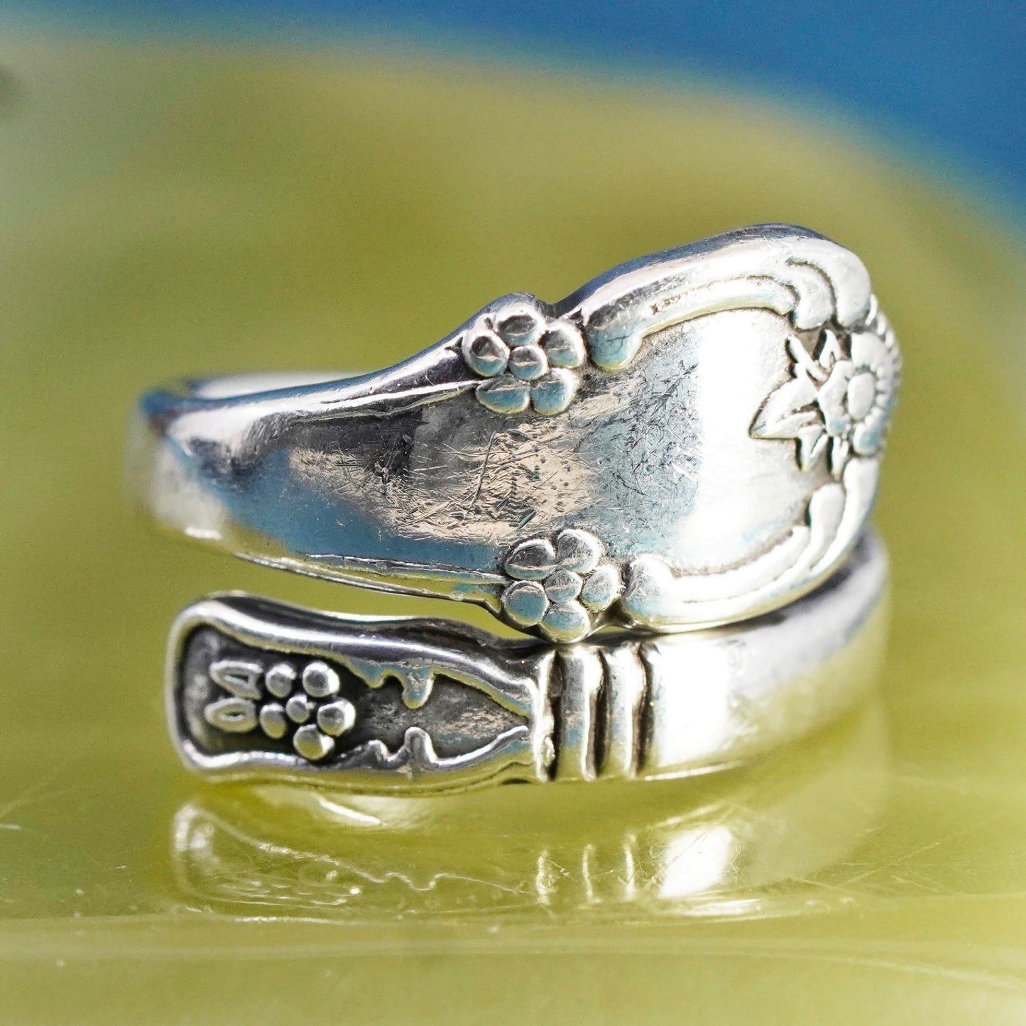 Size 7.25, vintage Sterling silver handmade ring, 925 spoon wrap band