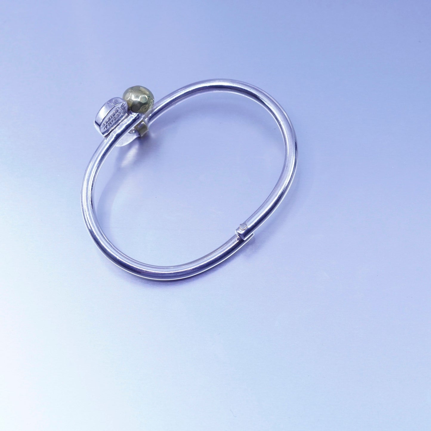7”, Mexico two tone Sterling 925 silver handmade golf bracelet, hinged bangle