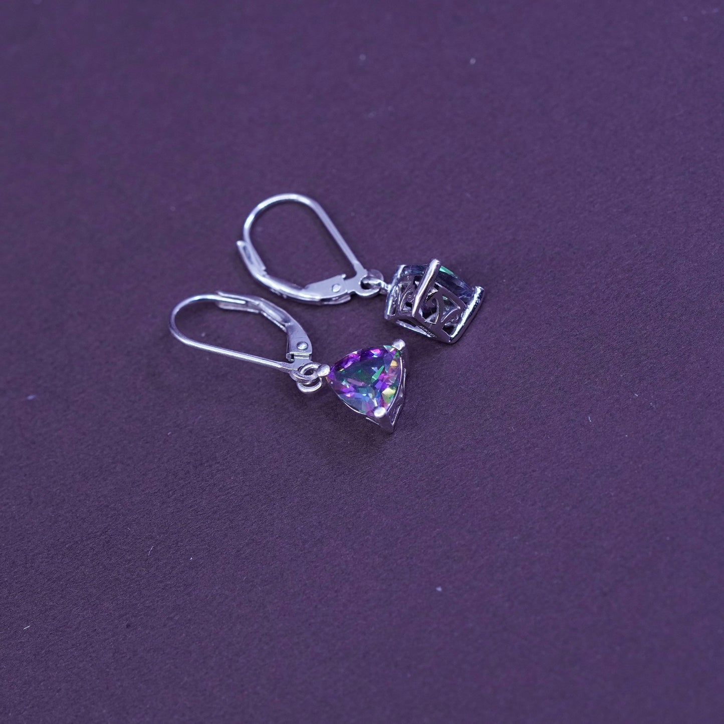 Vintage Sterling 925 silver handmade earrings with rainbow topaz